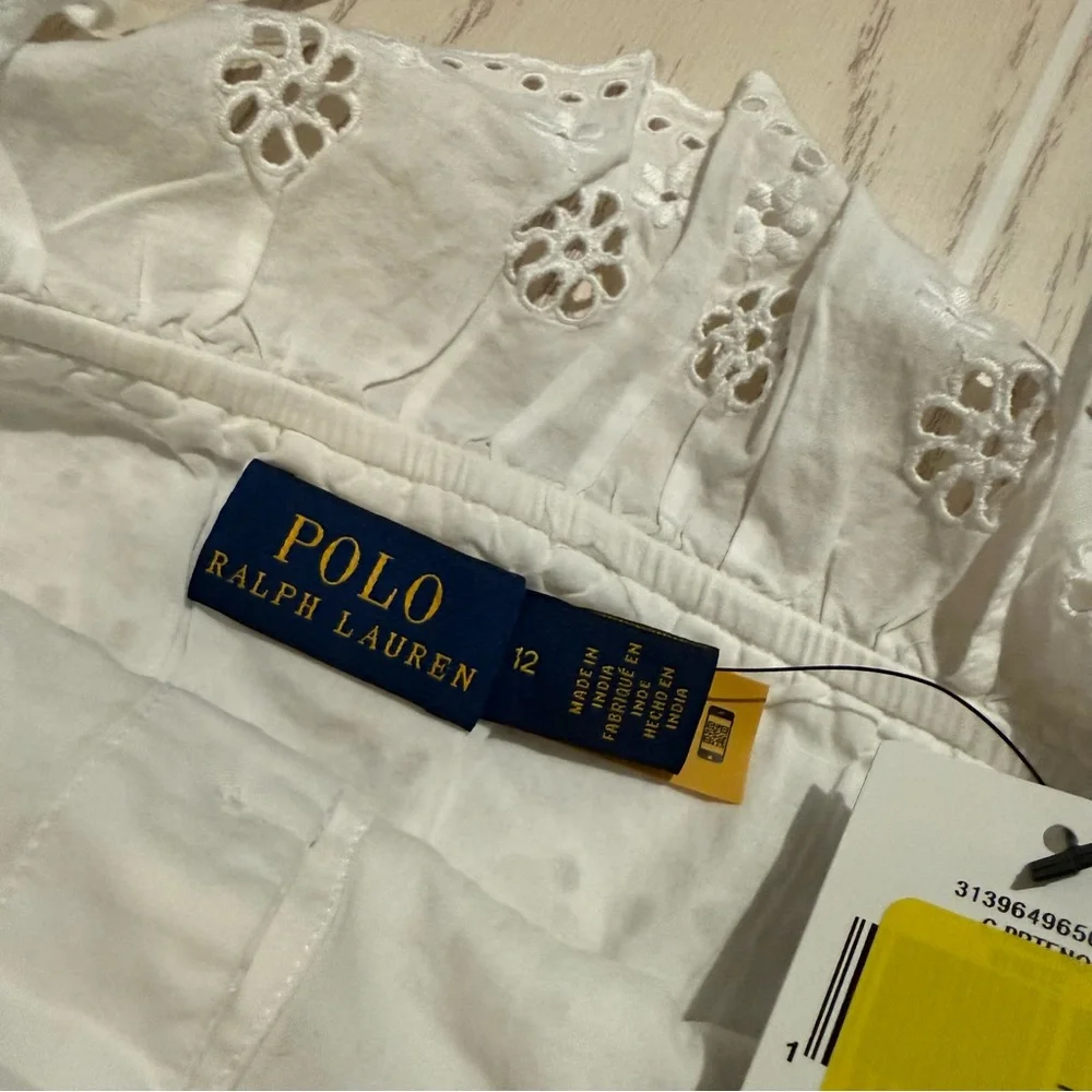 Polo Ralph Lauren Girls White Eyelet Romper Size‎ 12 NWT